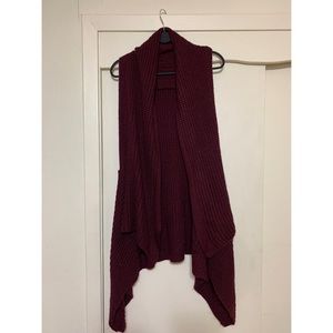 Draped Open Front Sleeveless Burgundy Cardigan Vest 🖤
